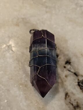 2" Amethyst Fluorite Point Pendant in Purple and Blue - Wire Wrapped